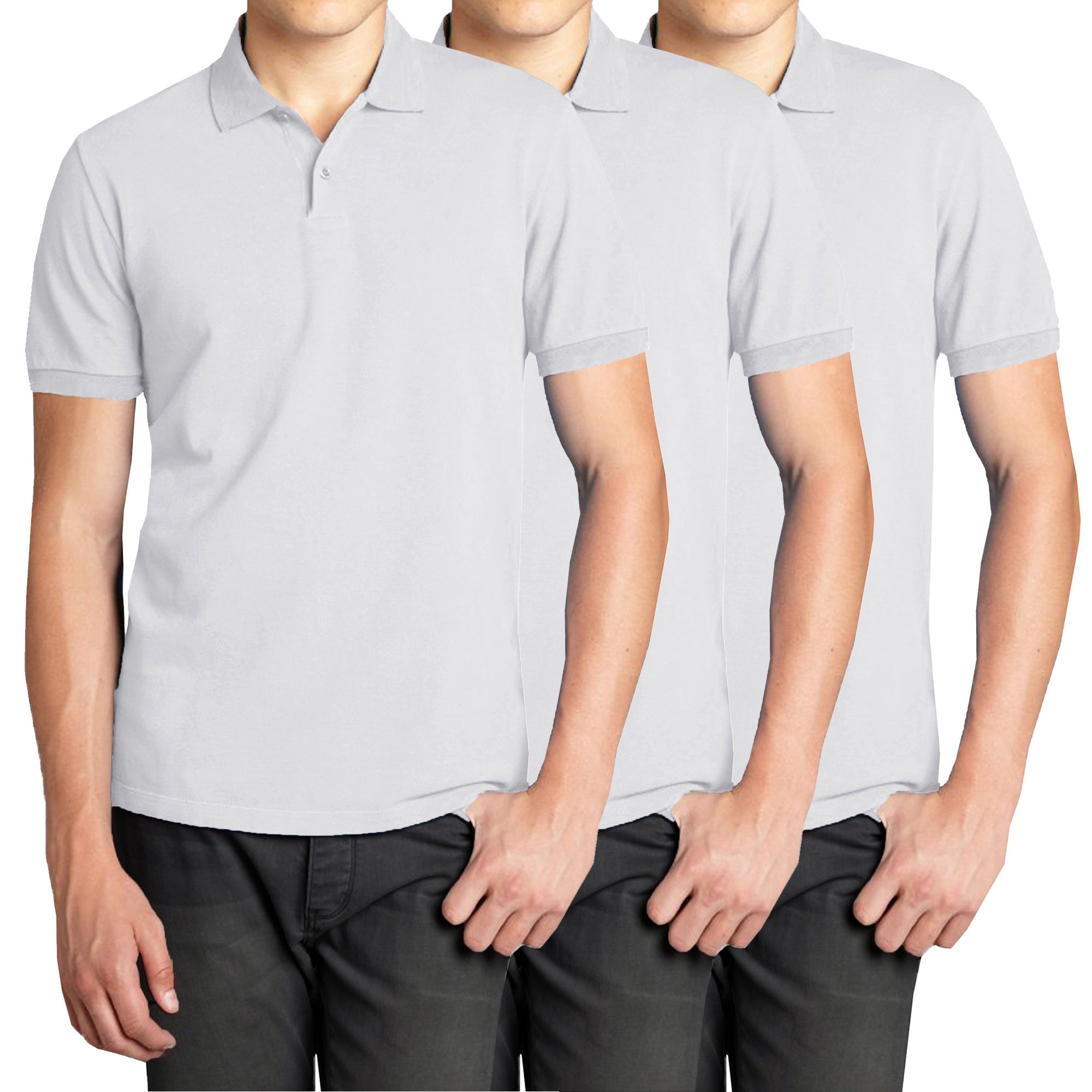 3-Pack Men's Short Sleeve Pique Polo Shirt with Ribbed Collar and Breathable Cotton-Blend Fabric (S-3XL)