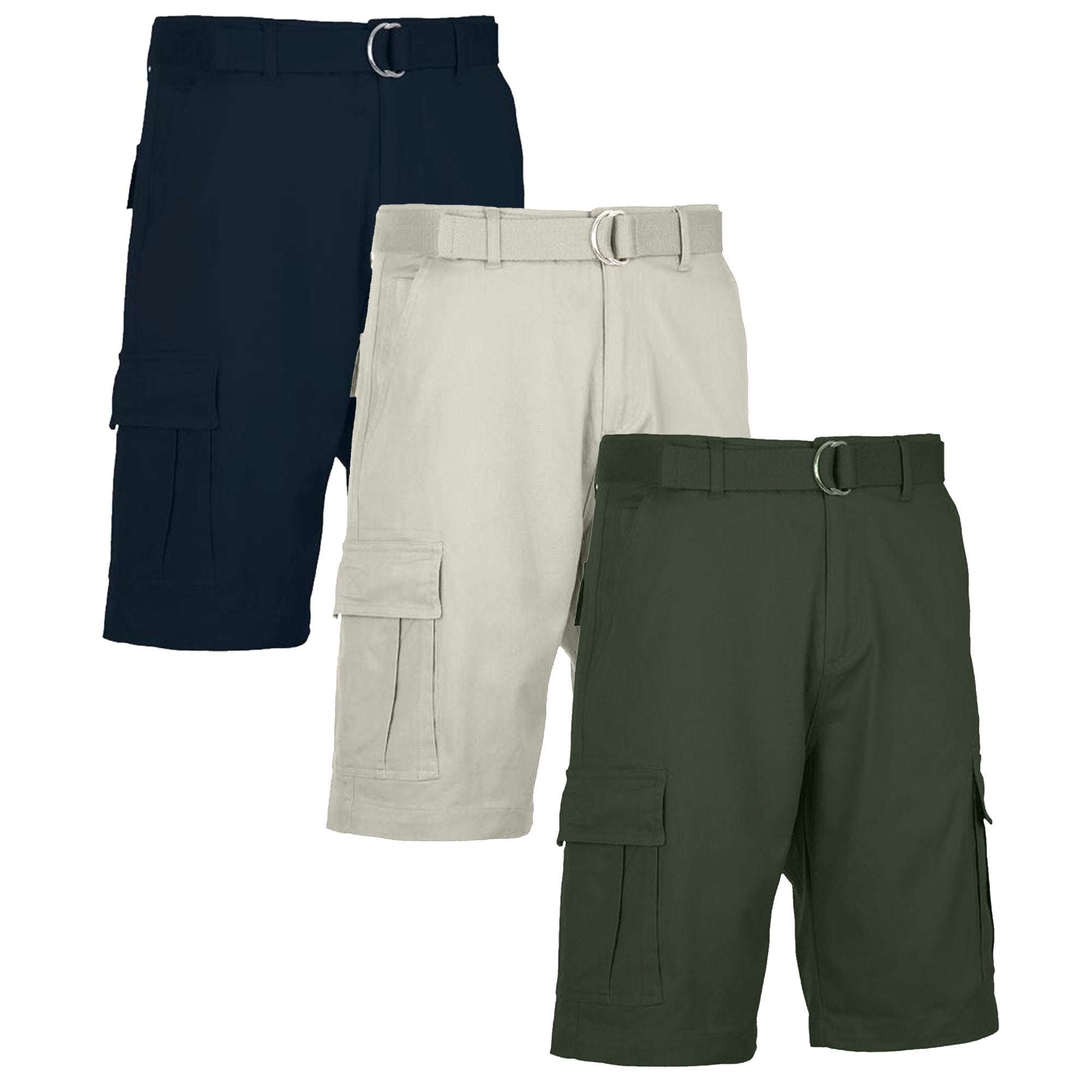 3-Pack Men's Cotton Flex Stretch Cargo Shorts With Belt (Sizes, 30-42)
