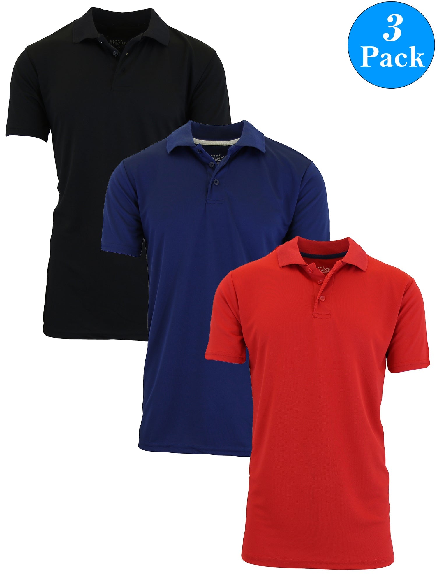 3-Pack Men's Short Sleeve Polo Shirts – Moisture-Wicking, Stretch Knit, Tagless, Regular Fit for All-Day Comfort