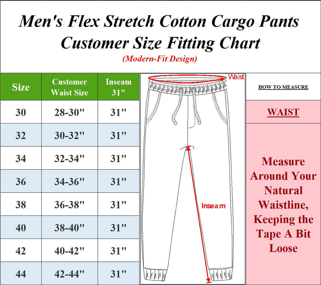 3-Pack Men's Flex-Stretch Cotton Cargo Pants – Comfortable, Durable & Versatile (31-Inch Inseam)