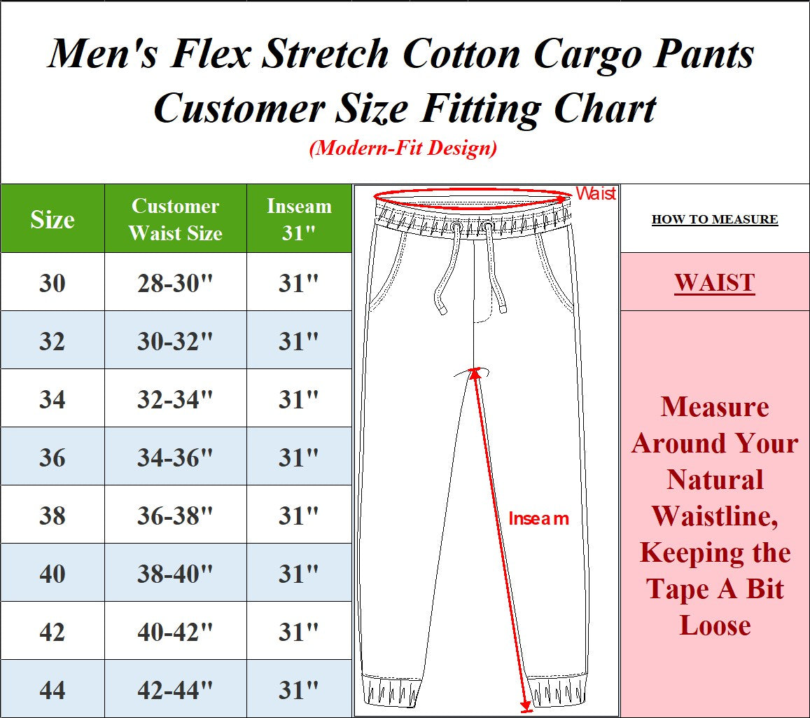 2-Pack Men's Flex-Stretch Cotton Cargo Pants – Comfortable, Durable & Versatile (31-Inch Inseam)