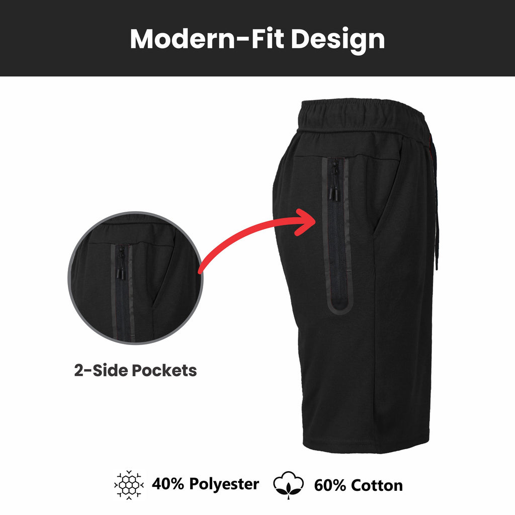 Men's 3-Pack Tech Fleece Performance Shorts With Heat Seal Zipper Pocket (Sizes, S-2XL)