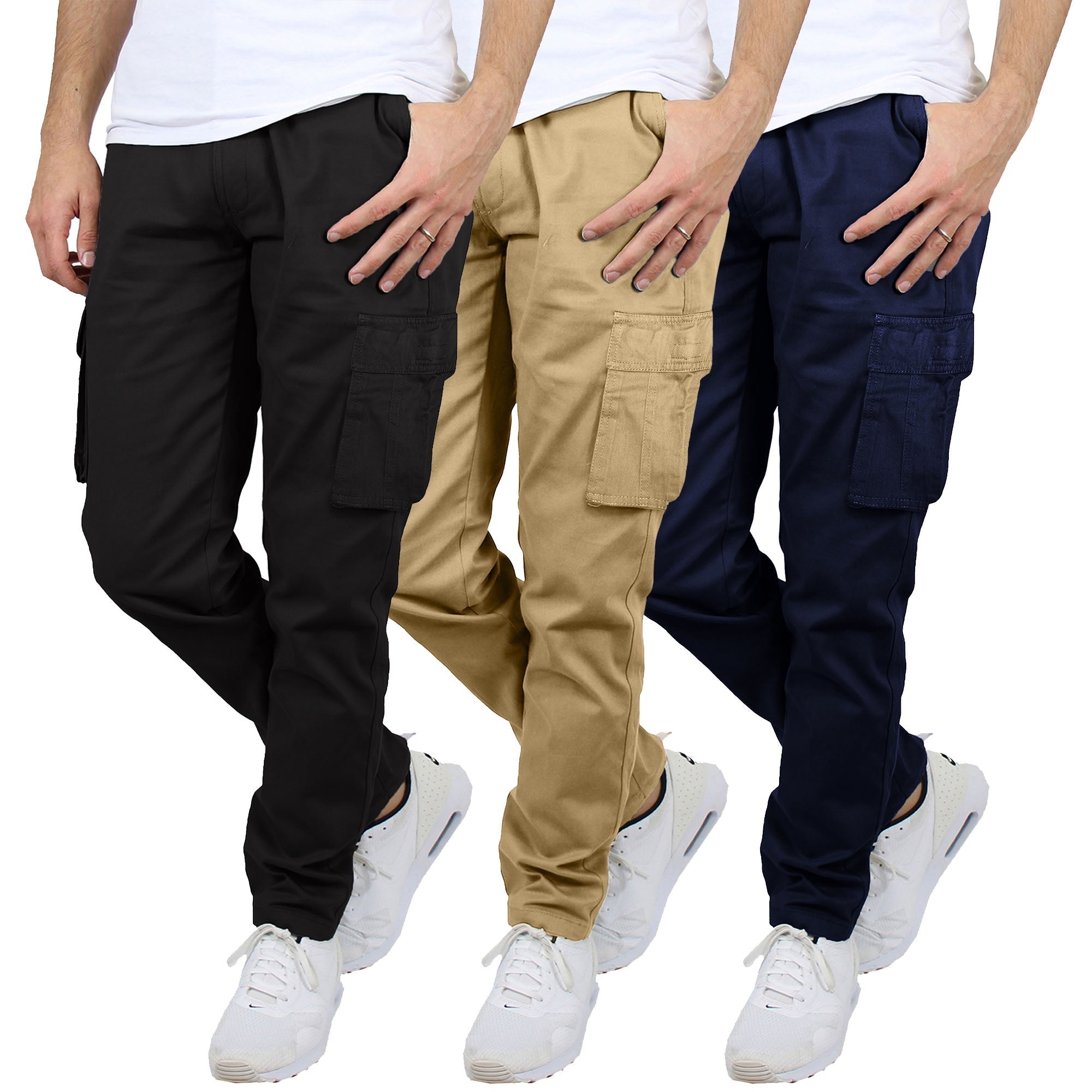 3-Pack Men's Flex-Stretch Cotton Cargo Pants – Comfortable, Durable & Versatile (31-Inch Inseam)
